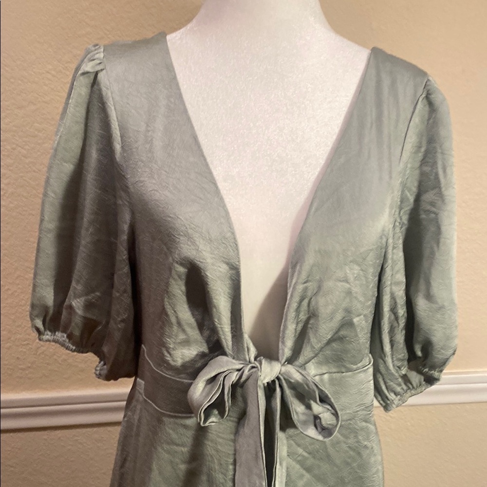 Petal & Pup Sage Midi Dress with Button Detail - Picture 3 of 8